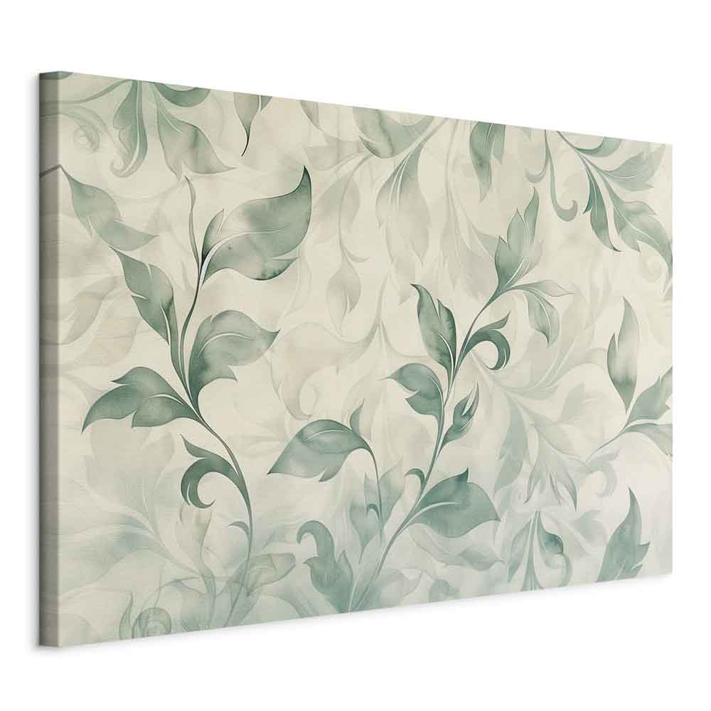 Canvas Print Watercolor Botanical Motif Delicate Green-Beige Leaves