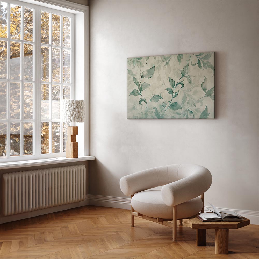 Canvas Print Watercolor Botanical Motif Delicate Green-Beige Leaves