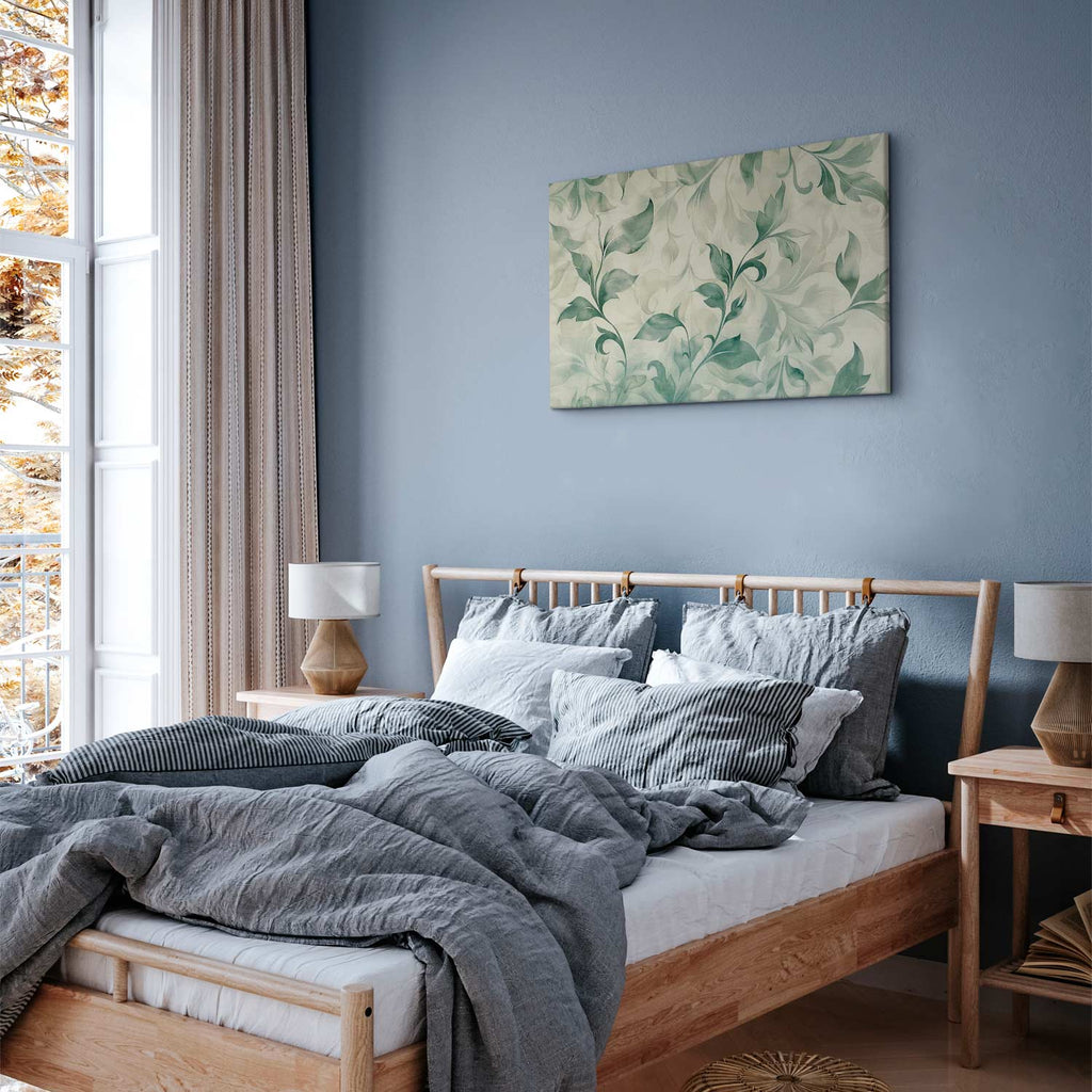 Watercolor Botanical Green-Beige Leaves Canvas Print