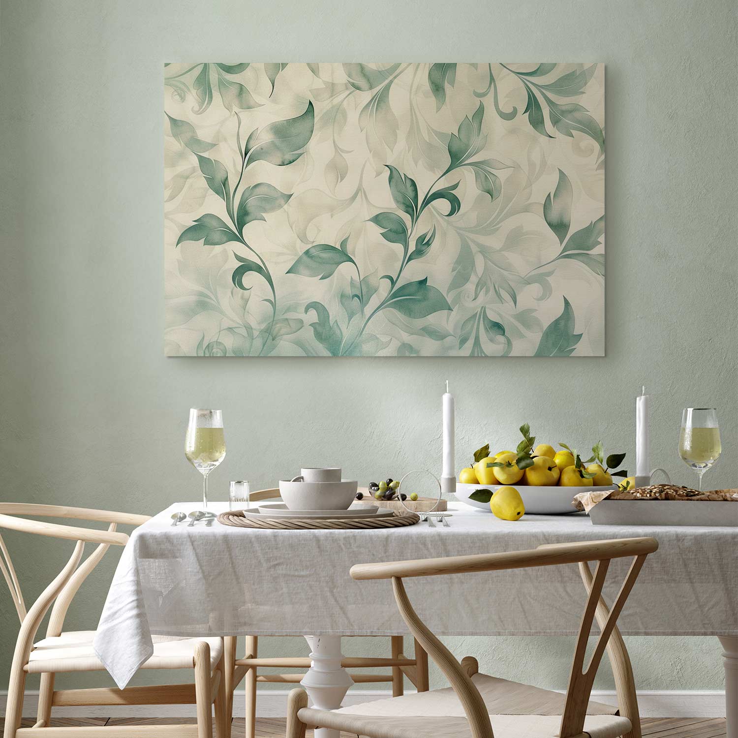 Watercolor Botanical Green-Beige Leaves Canvas Print