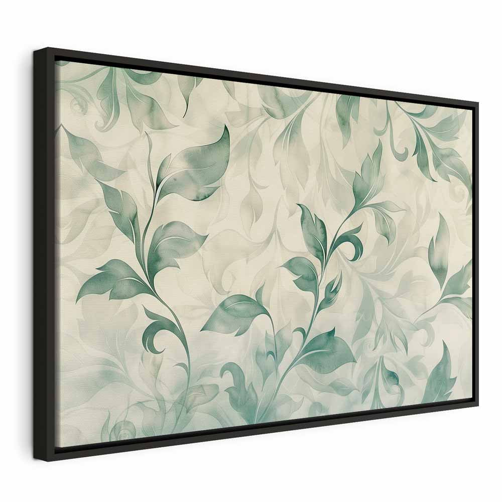 Canvas Print Watercolor Botanical Motif Delicate Green-Beige Leaves