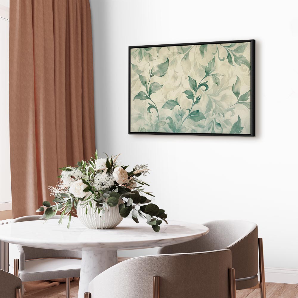 Canvas Print Watercolor Botanical Motif Delicate Green-Beige Leaves
