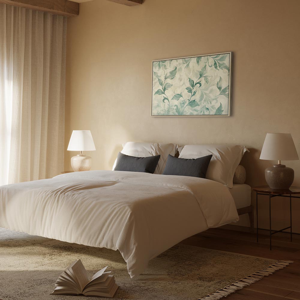 Canvas Print Watercolor Botanical Motif Delicate Green-Beige Leaves