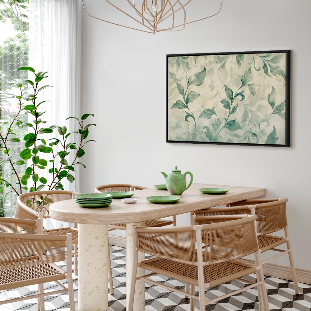 Canvas Print Watercolor Botanical Motif Delicate Green-Beige Leaves