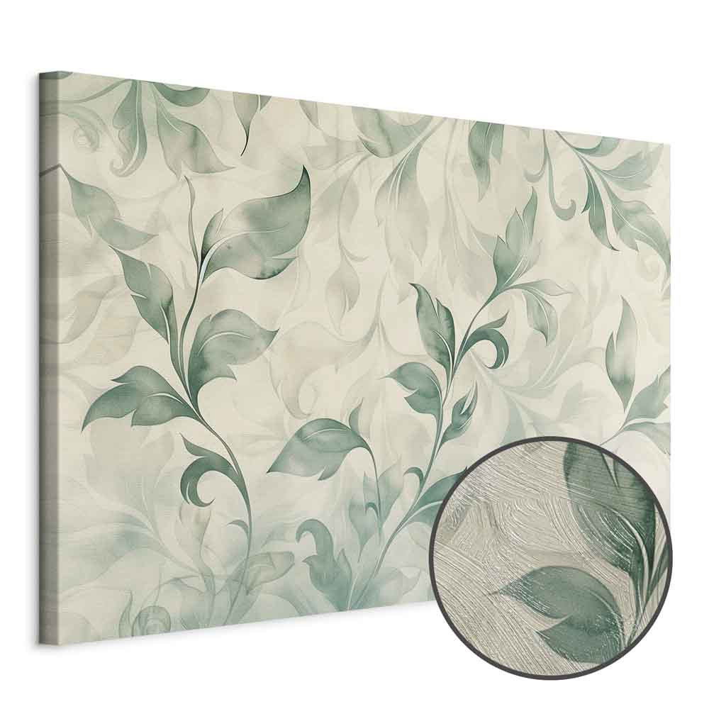Watercolor Botanical Green-Beige Leaves Canvas Print