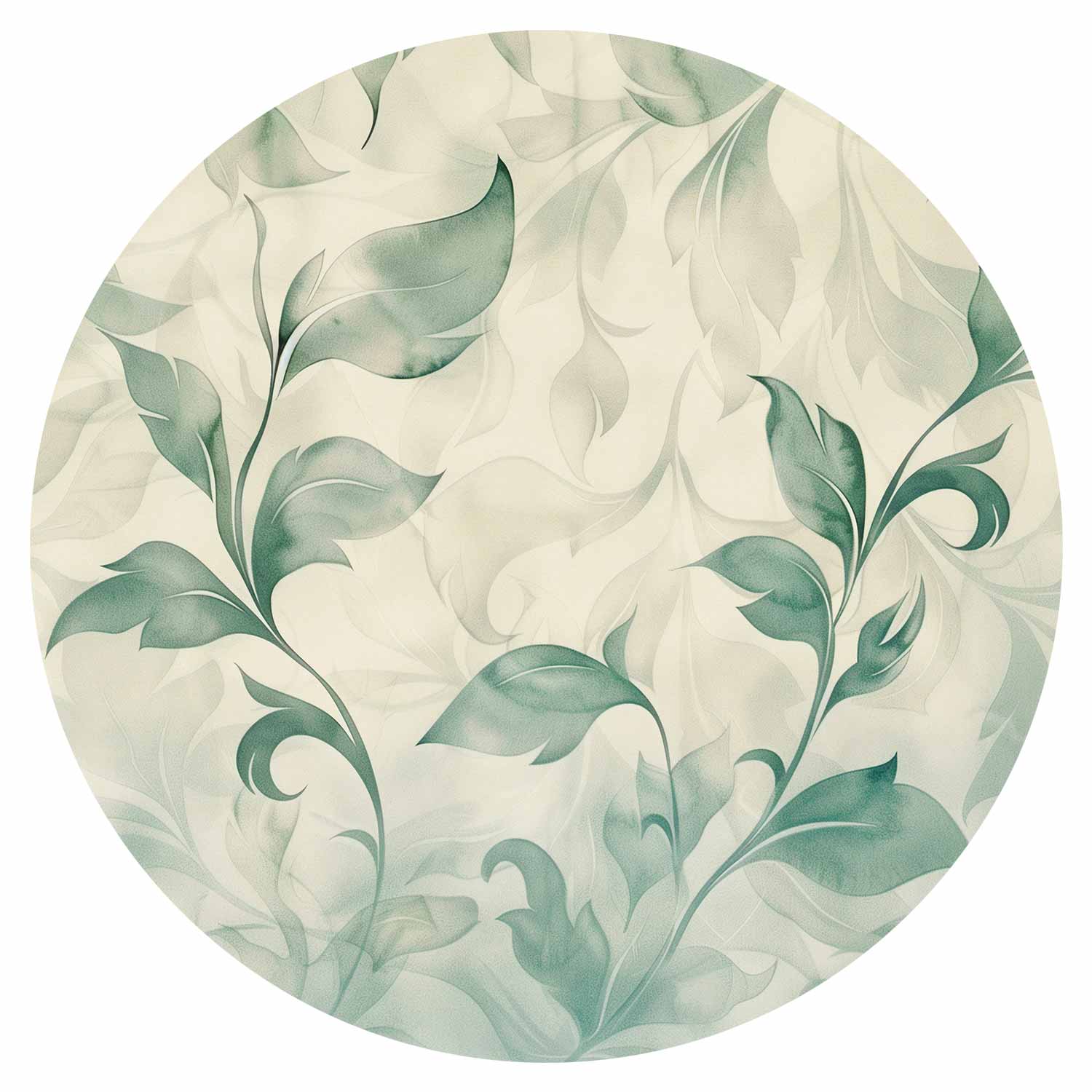 Watercolor Green and Beige Leaves Round Wall Mural