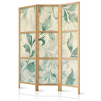Japanese Room Divider - Watercolor Botanical Motif in Delicate Green-Beige Leaves