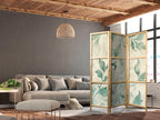 Japanese Room Divider - Watercolor Botanical Motif in Delicate Green-Beige Leaves