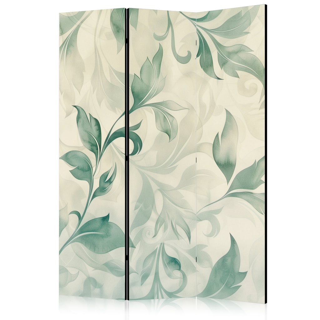 Room Divider with Watercolor Botanical Motif - Delicate Green and Beige Leaves