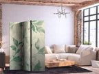 Room Divider with Watercolor Botanical Motif - Delicate Green and Beige Leaves
