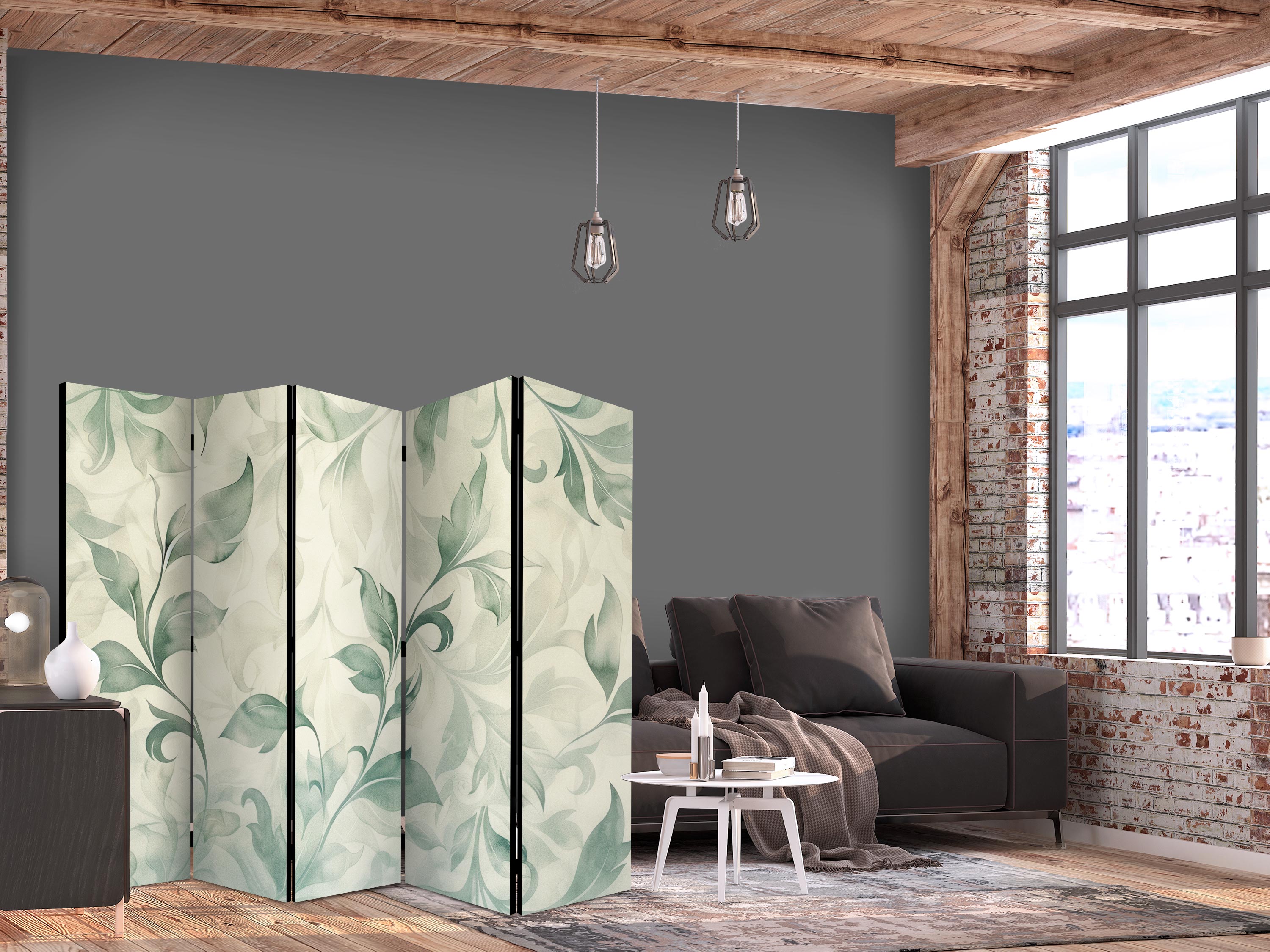 Room Divider Watercolor Botanical Leaves