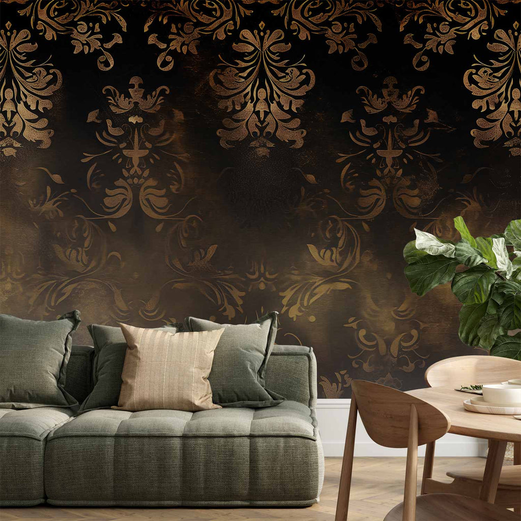 Wall Mural Baroque Ornaments in Patinated Gold and Browns