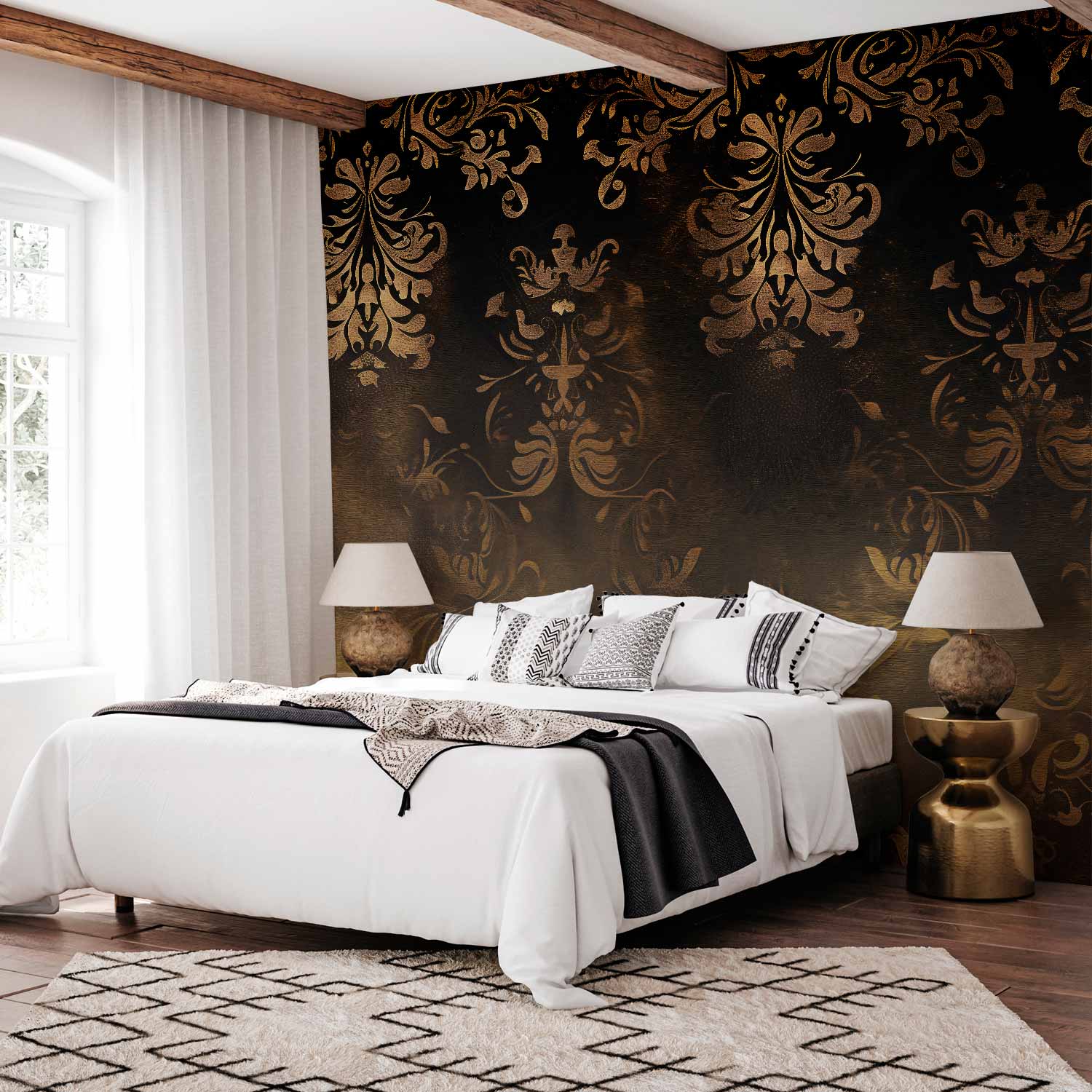 Baroque Patinated Gold Ornament Retro Wall Mural