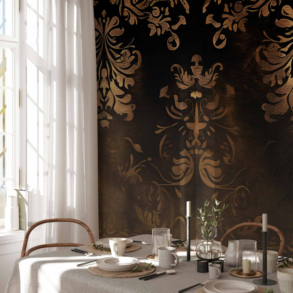 Baroque Patinated Gold Ornament Retro Wall Mural