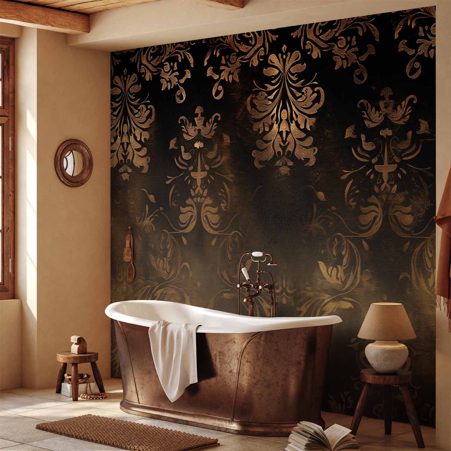 Baroque Patinated Gold Ornament Retro Wall Mural