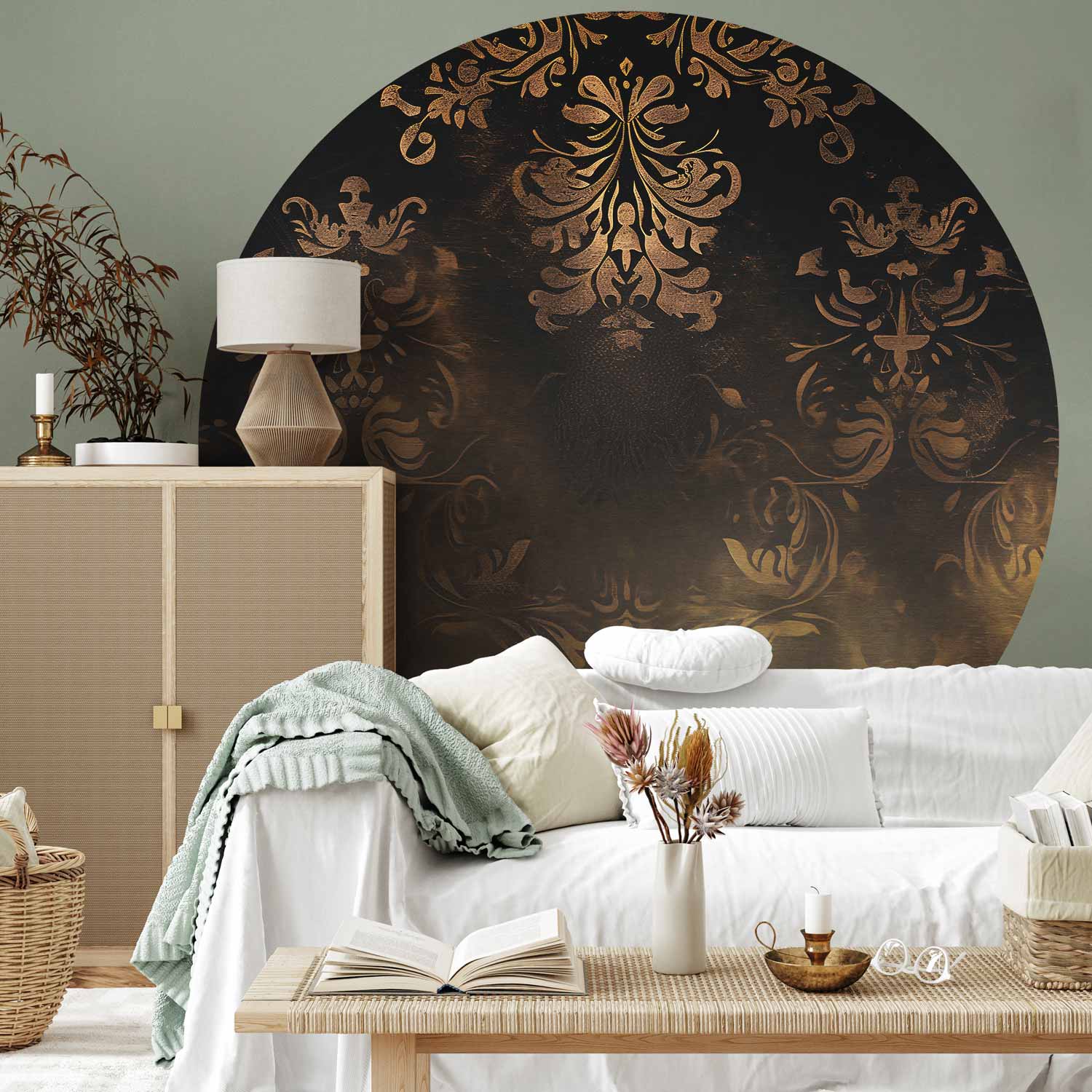Dark Baroque Gold Pattern Round Wall Mural