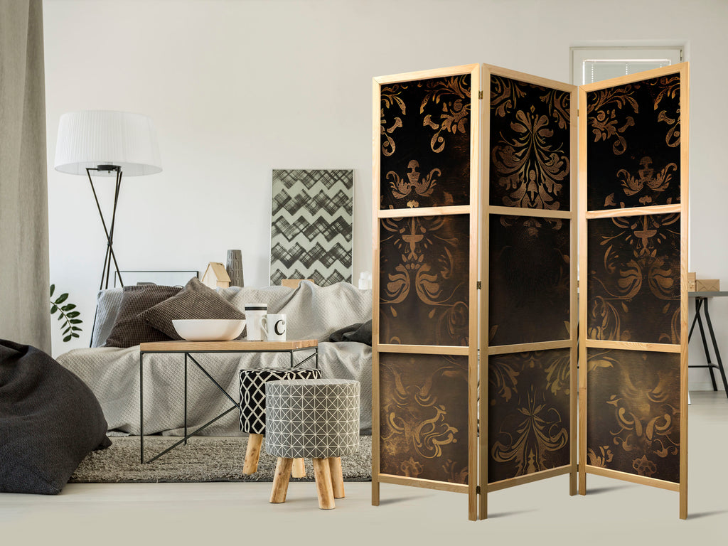 Japanese Room Divider - Floral Ornaments Carved in Delicate Sepia and Brown Shades