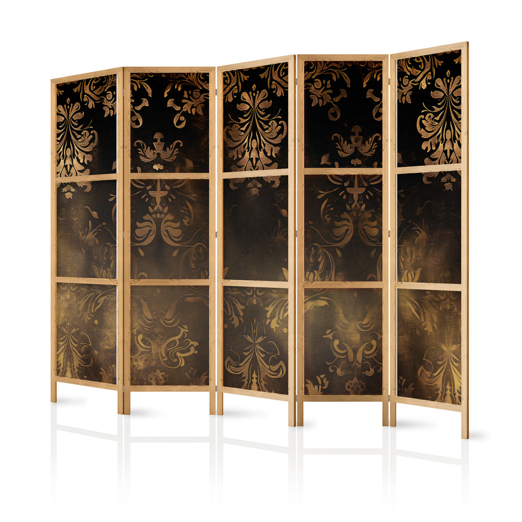 Japanese Room Divider with Floral Ornaments in Sepia and Brown