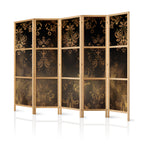 Japanese Room Divider with Floral Ornaments in Sepia and Brown