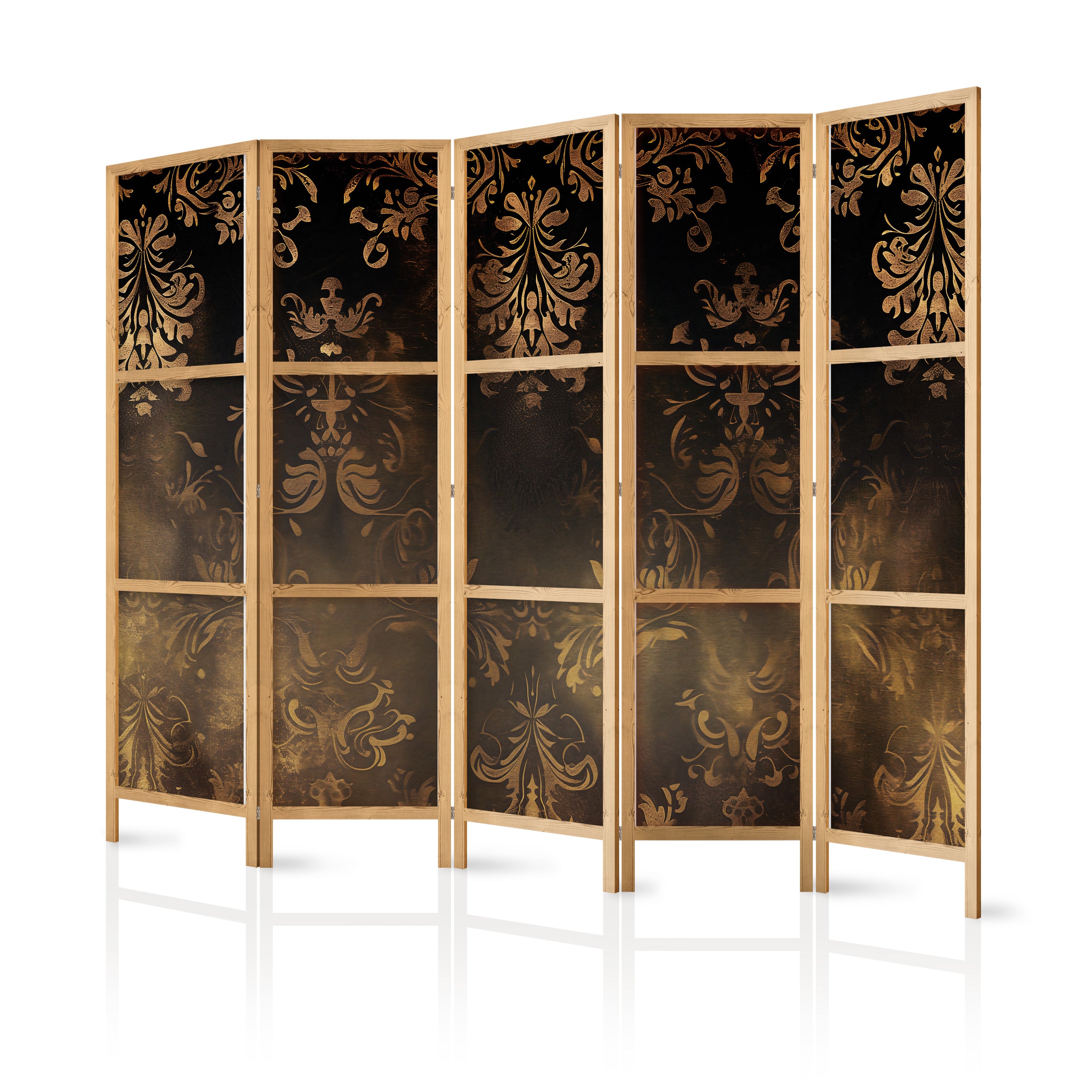 Japanese Room Divider with Floral Ornaments in Sepia and Brown