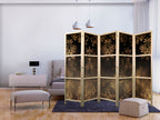 Japanese Room Divider with Floral Ornaments in Sepia and Brown