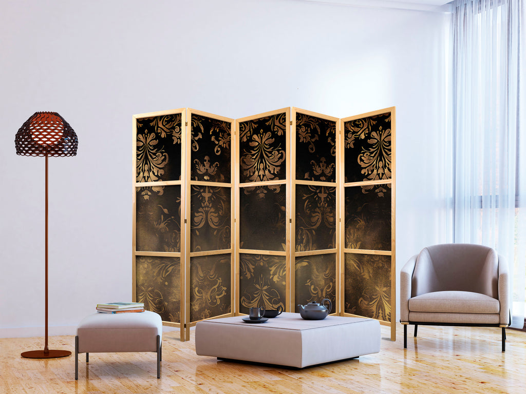 Japanese Room Divider with Floral Ornaments in Sepia and Brown