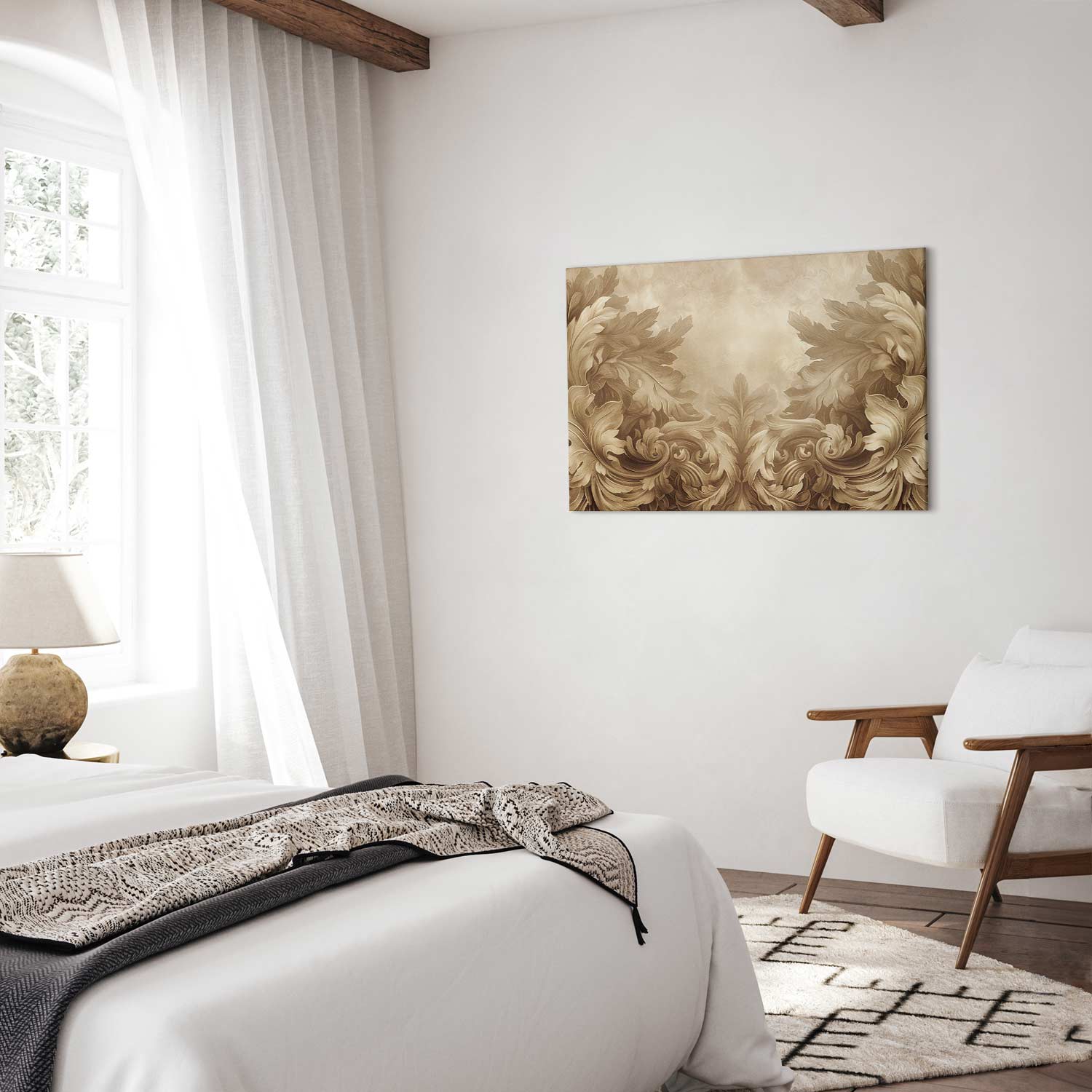 Sepia Baroque Ornament Relief Canvas Print