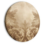 Round Canvas Print with Carved Baroque Ornaments in Sepia
