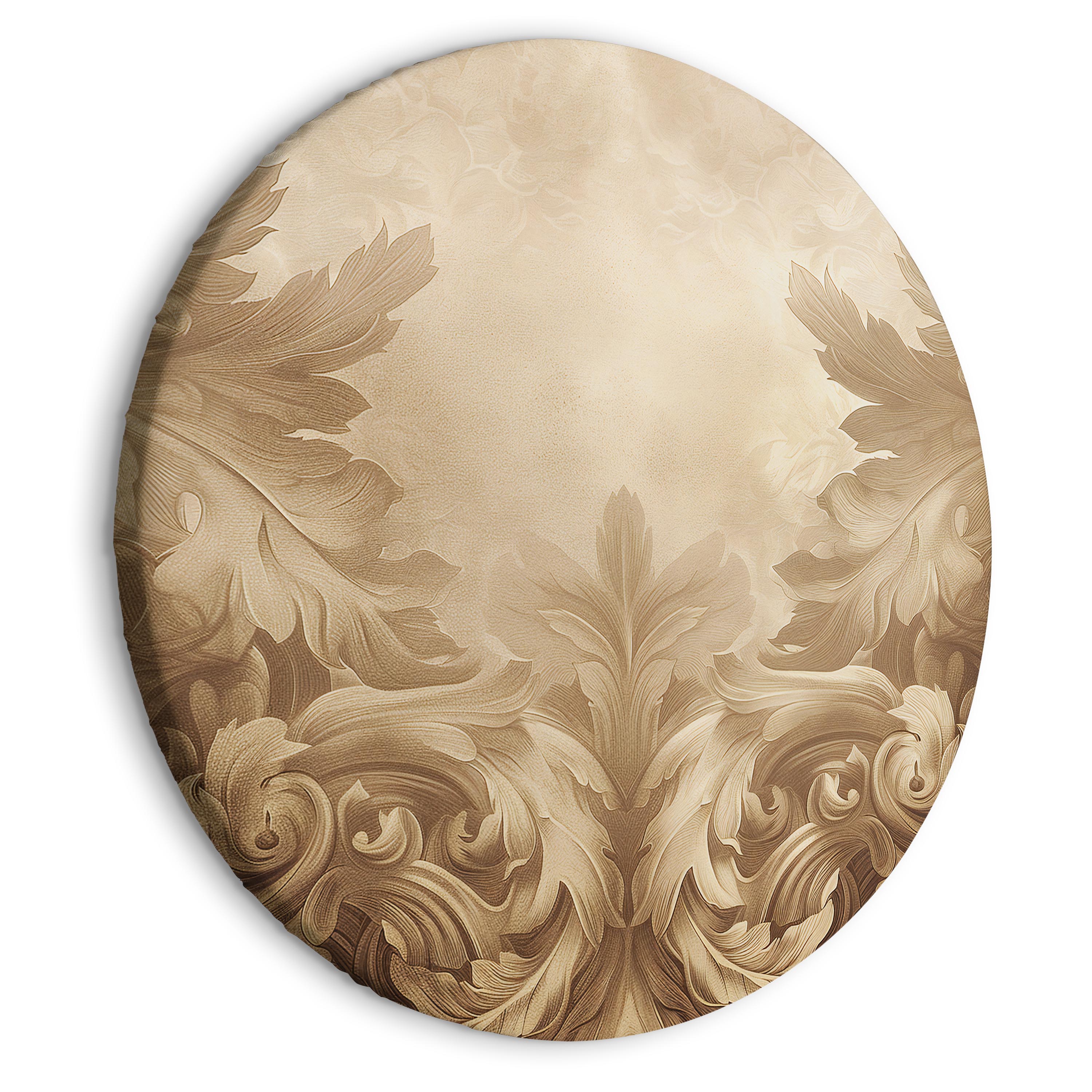 Round Canvas Print with Carved Baroque Ornaments in Sepia