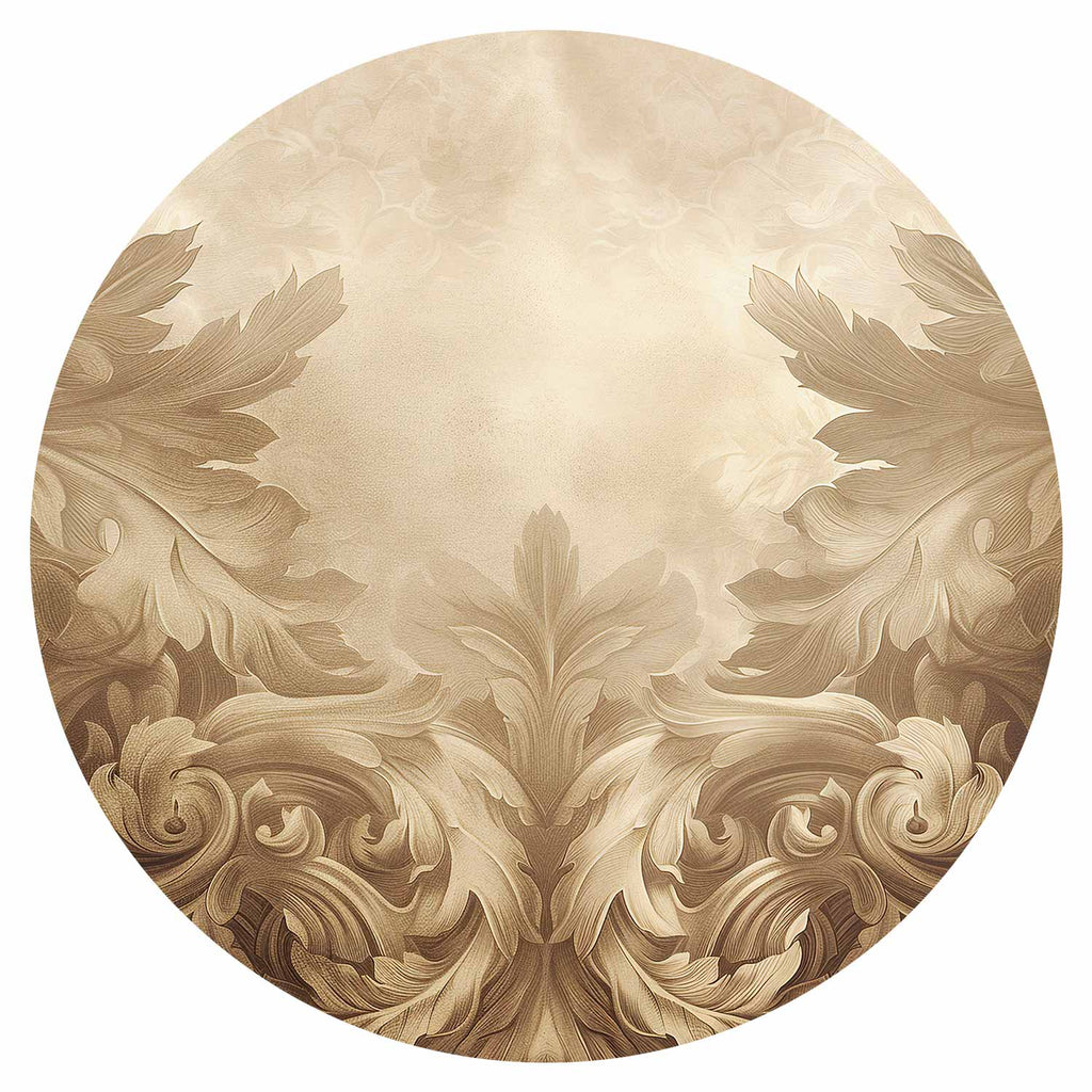 Sepia Baroque Carved Ornament Round Wall Mural