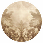 Sepia Baroque Carved Ornament Round Wall Mural