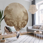 Sepia Baroque Carved Ornament Round Wall Mural