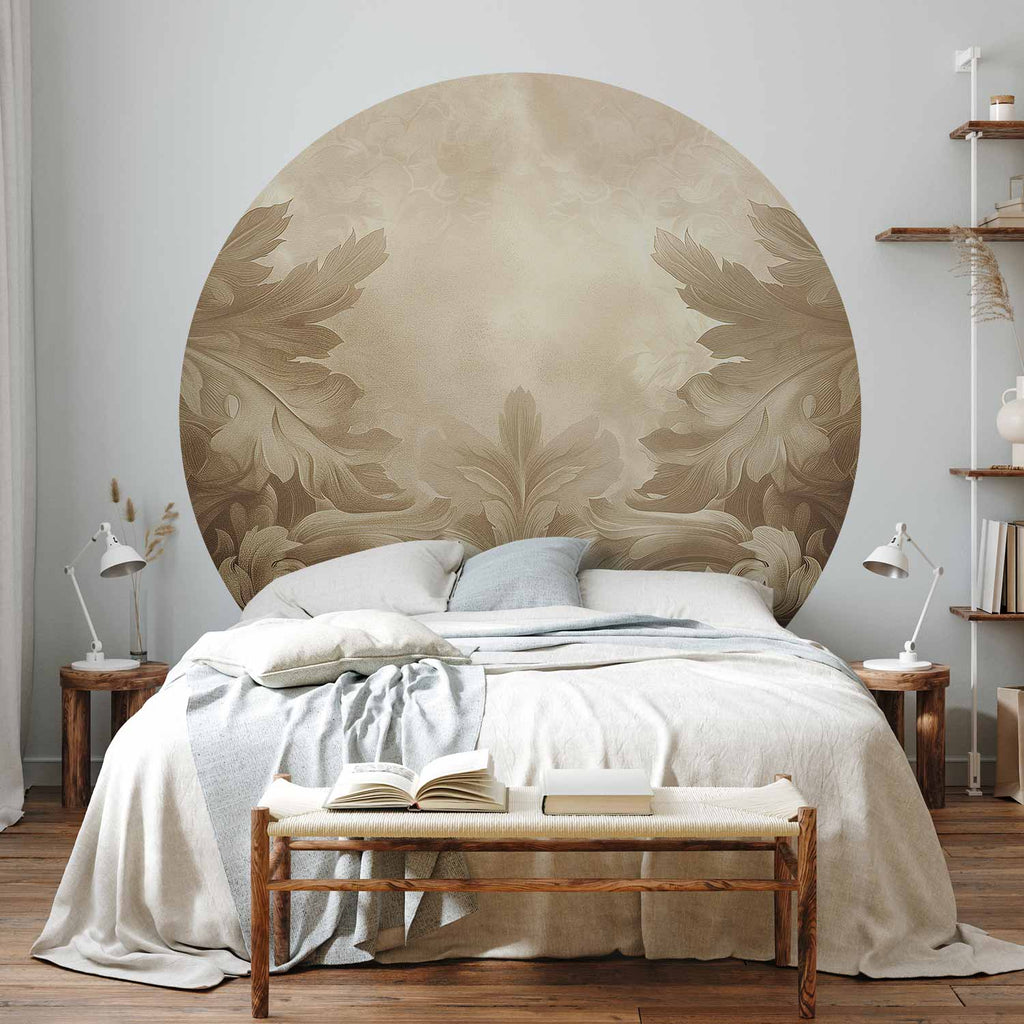 Sepia Baroque Carved Ornament Round Wall Mural