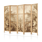 Japanese Room Divider with Stone Baroque Ornaments in Light Gray-Blue