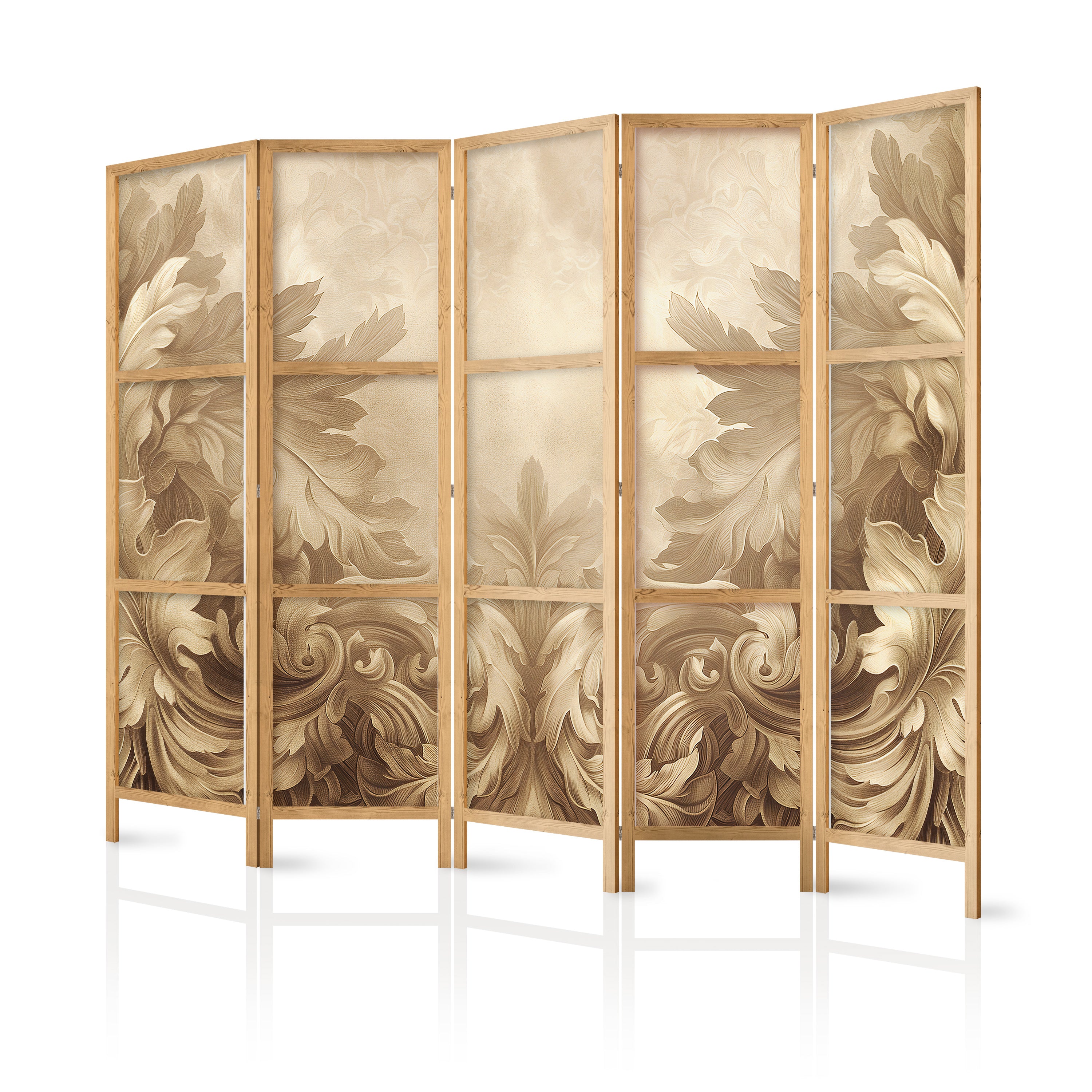 Japanese Room Divider with Stone Baroque Ornaments in Light Gray-Blue