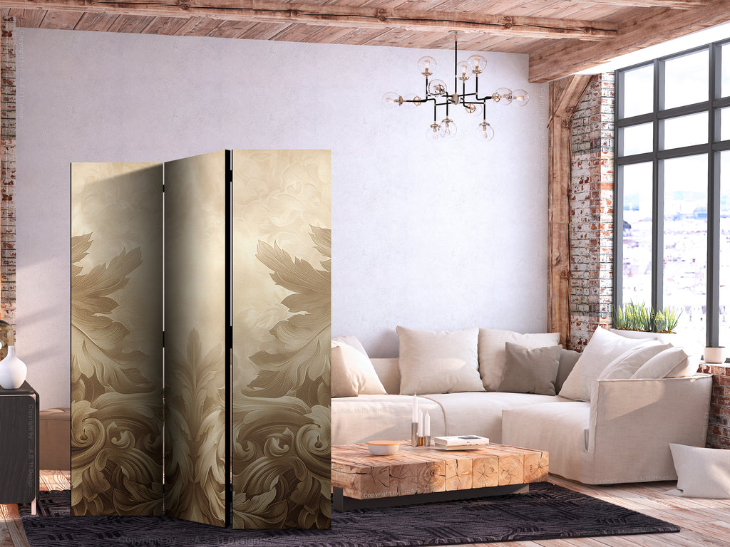 Room Divider with Carved Baroque Ornaments in Sepia