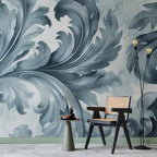 Wall Mural Stone Baroque Ornaments Gray-Blue