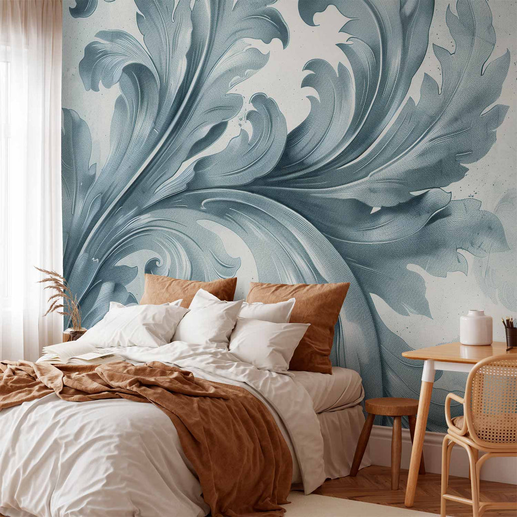 Gray-Blue Stone Baroque Ornament Wall Mural