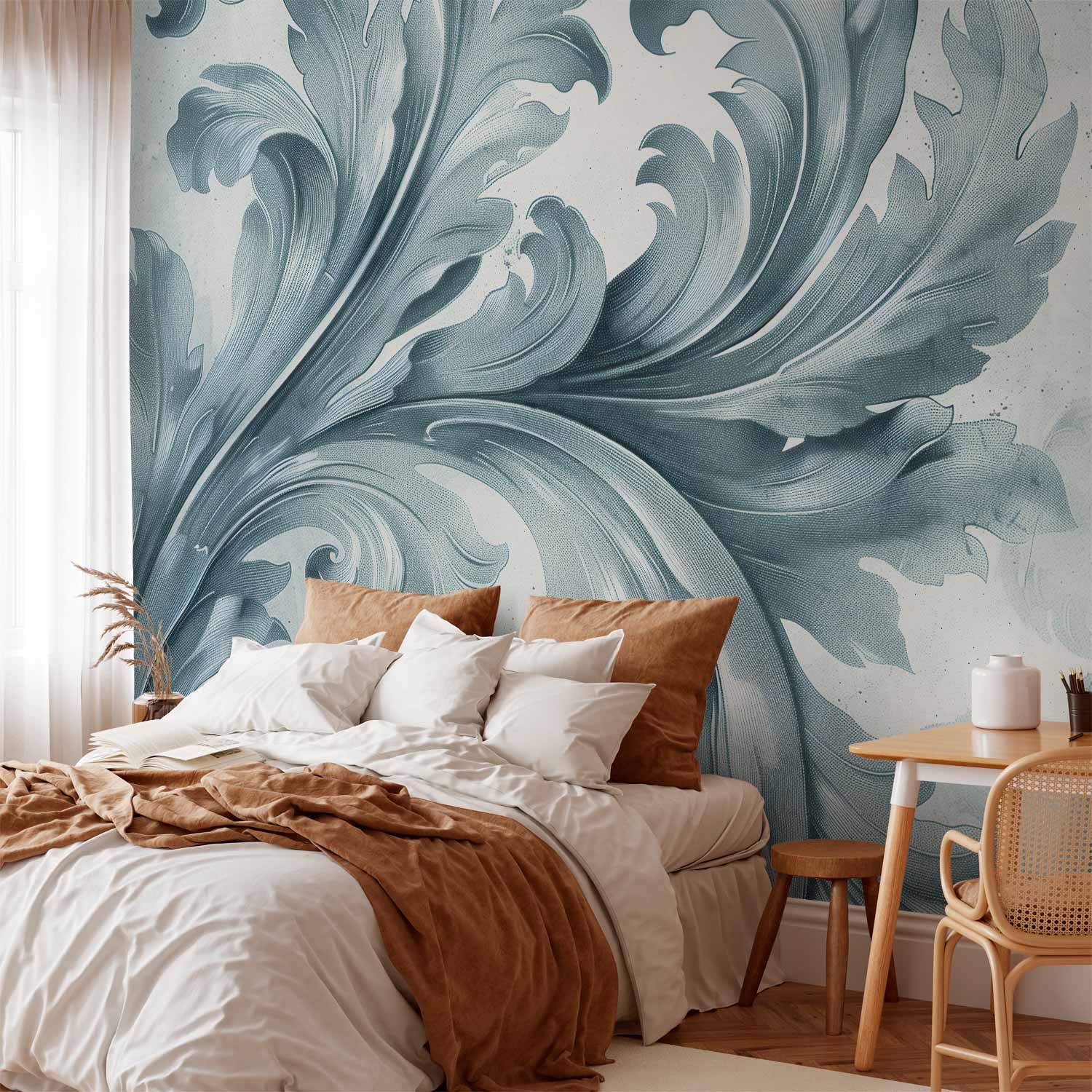 Gray-Blue Stone Baroque Ornament Wall Mural