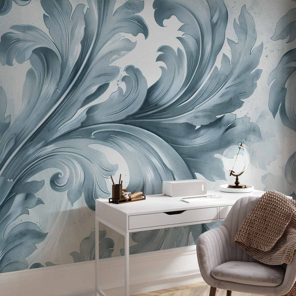 Gray-Blue Stone Baroque Ornament Wall Mural