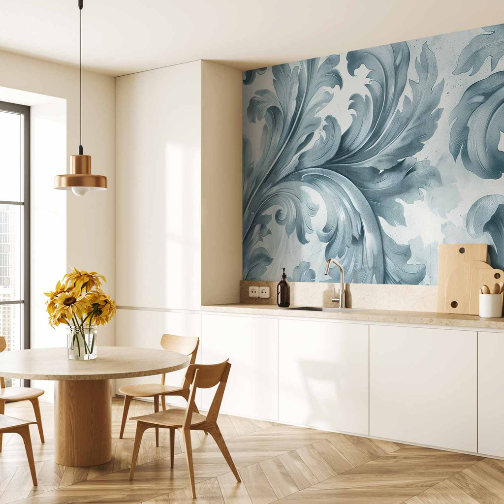 Gray-Blue Stone Baroque Ornament Wall Mural