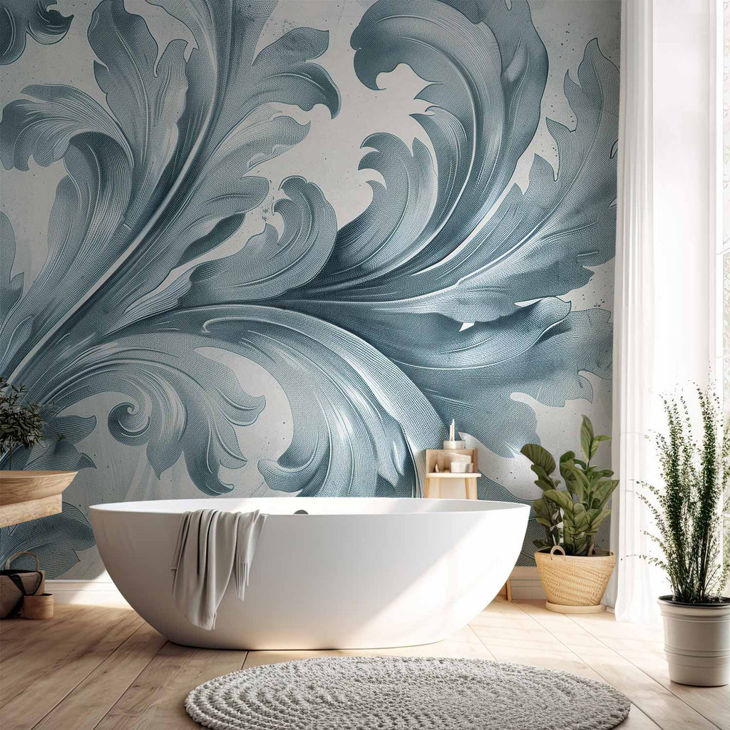 Gray-Blue Stone Baroque Ornament Wall Mural