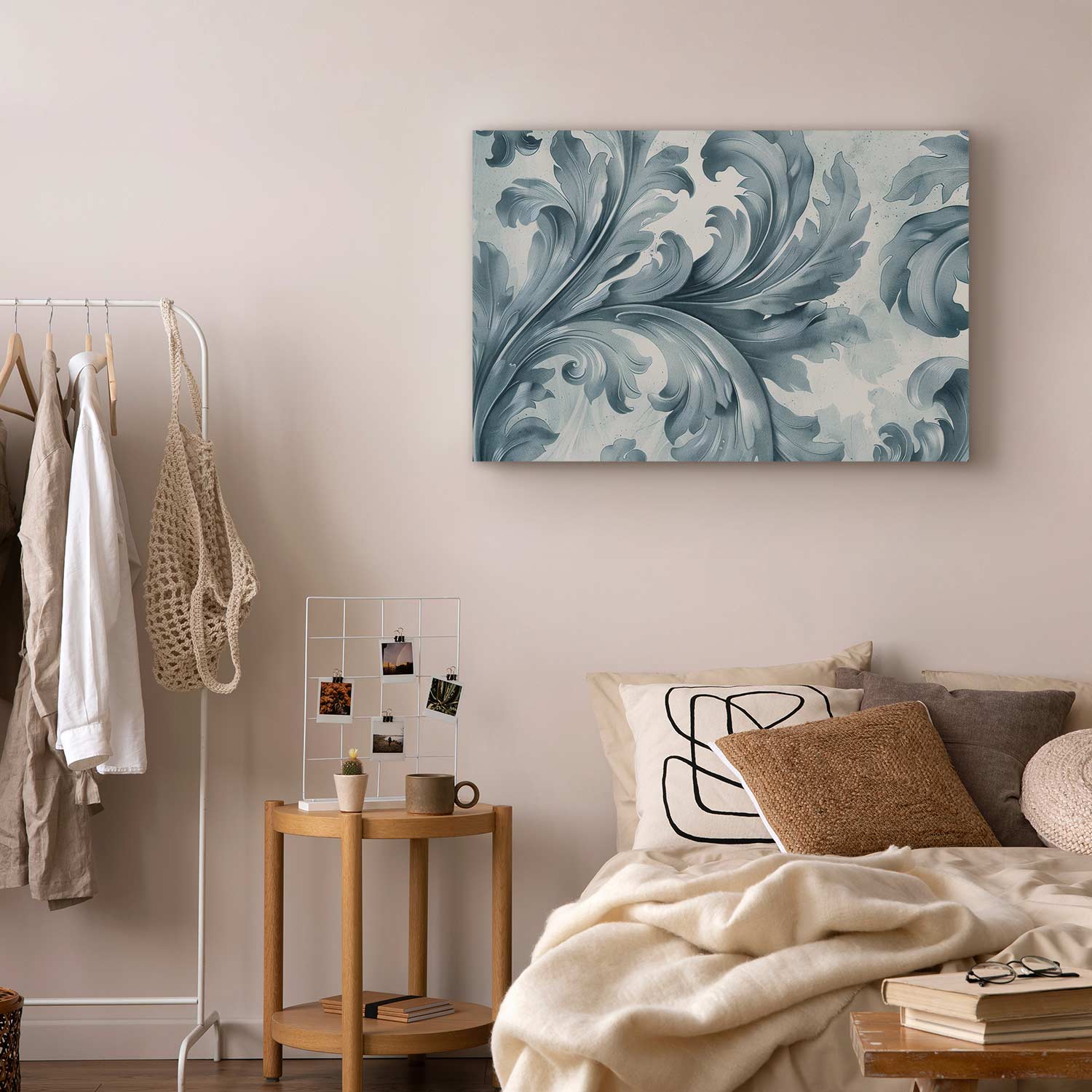 Stone Baroque Ornament Gray-Blue Canvas Print