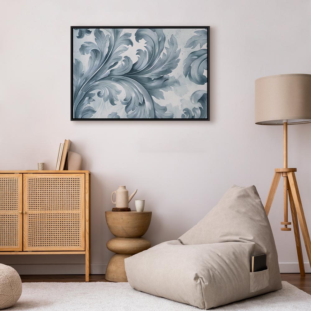 Leinwanddruck – Steinbarockornamente, Grau-Blau