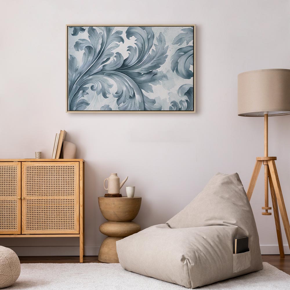 Leinwanddruck – Steinbarockornamente, Grau-Blau
