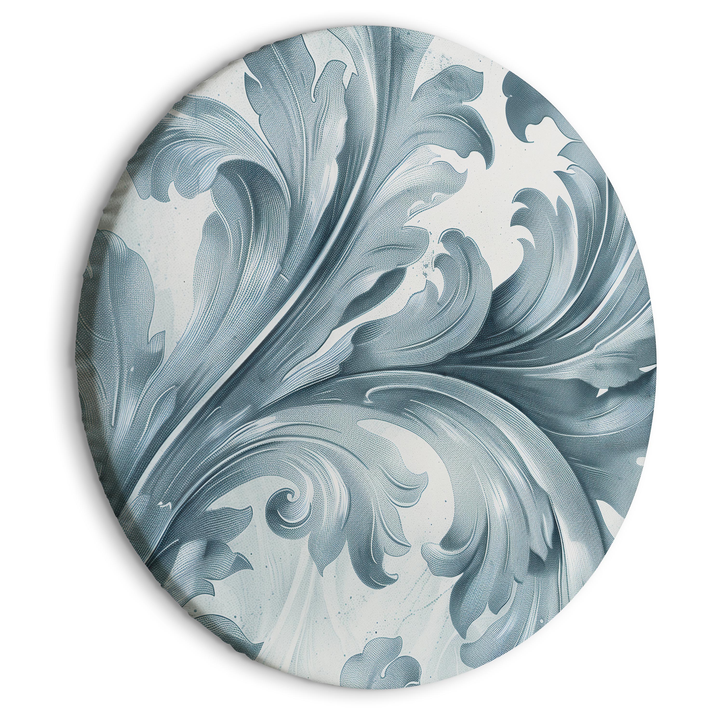 Round Canvas Print with Baroque Ornaments in Gray-Blue