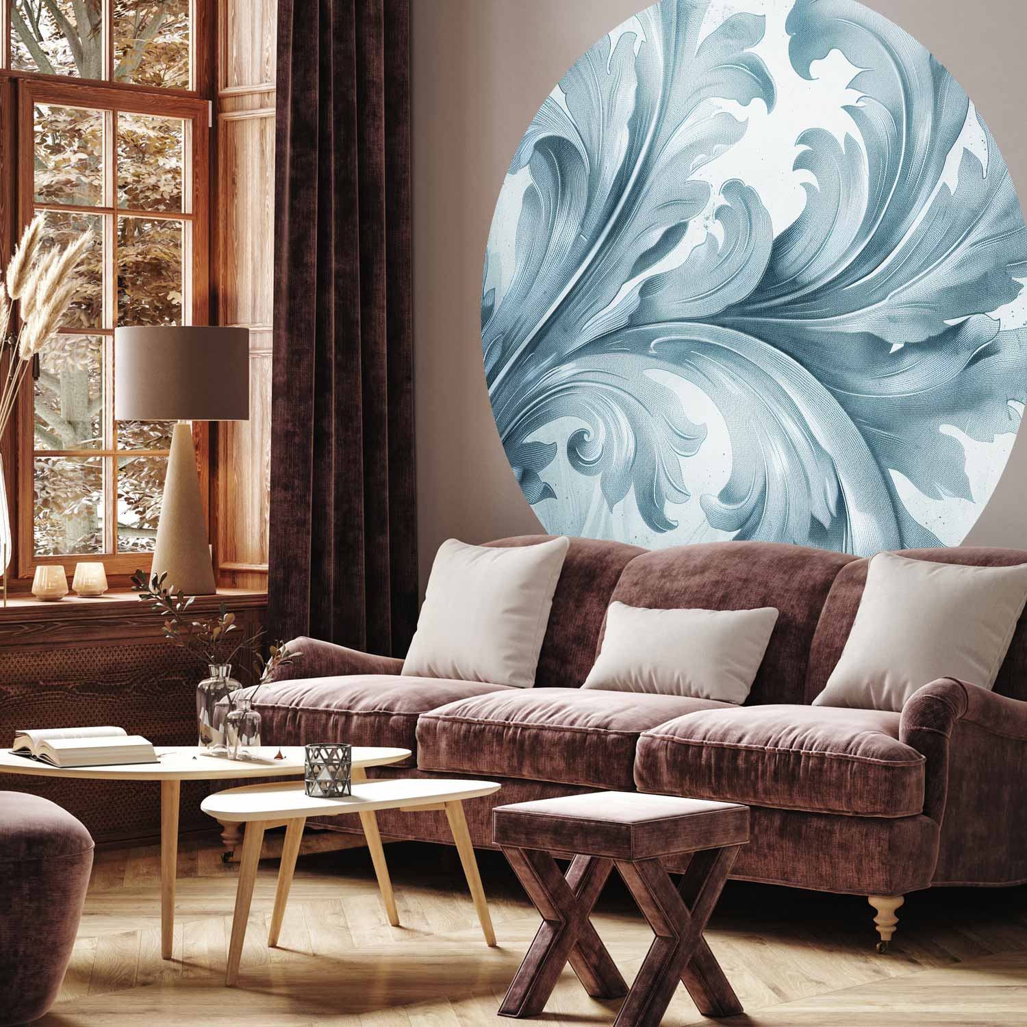 Baroque Stone Ornament Round Wall Mural