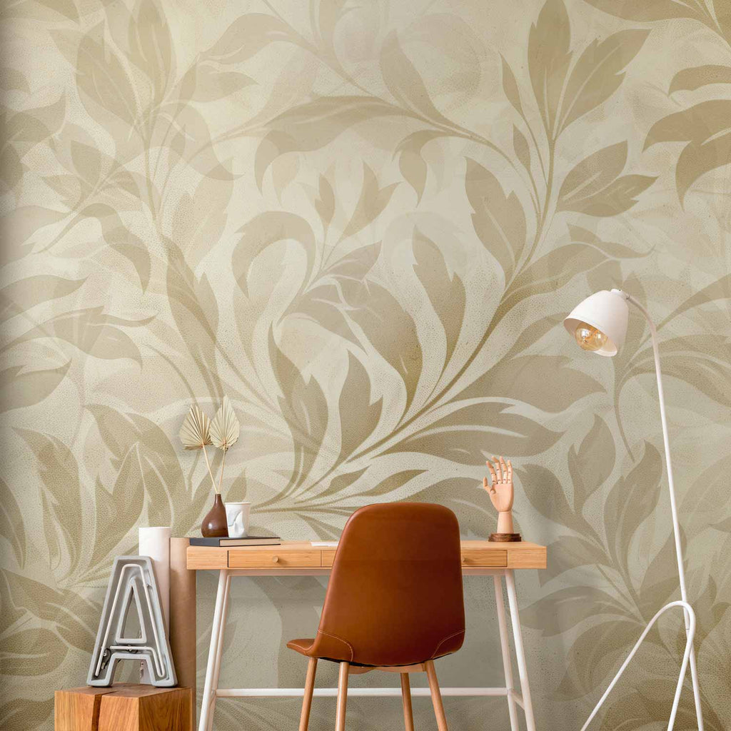 Sand Botanical Leaves and Vines Wall Mural