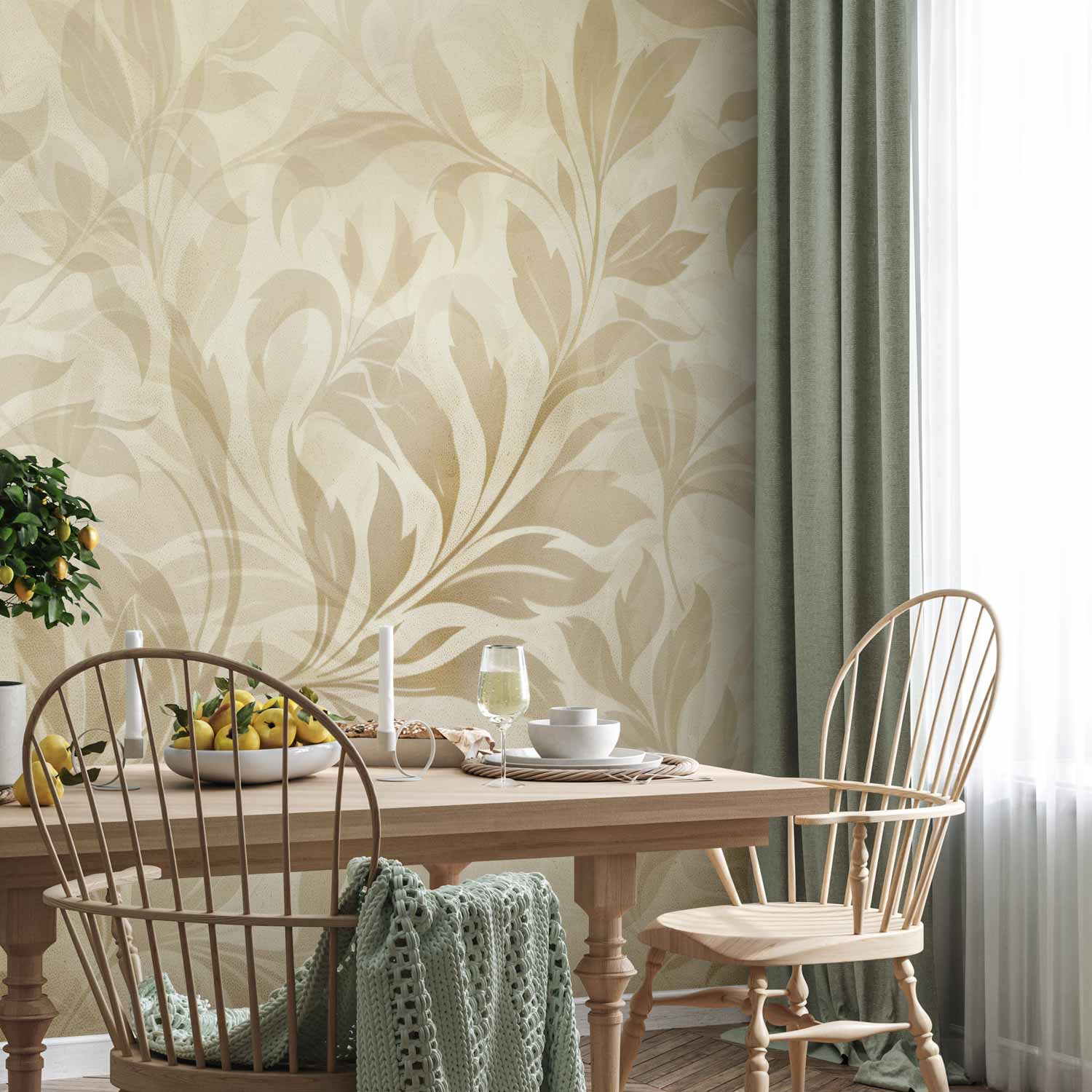 Sand Botanical Leaves and Vines Wall Mural