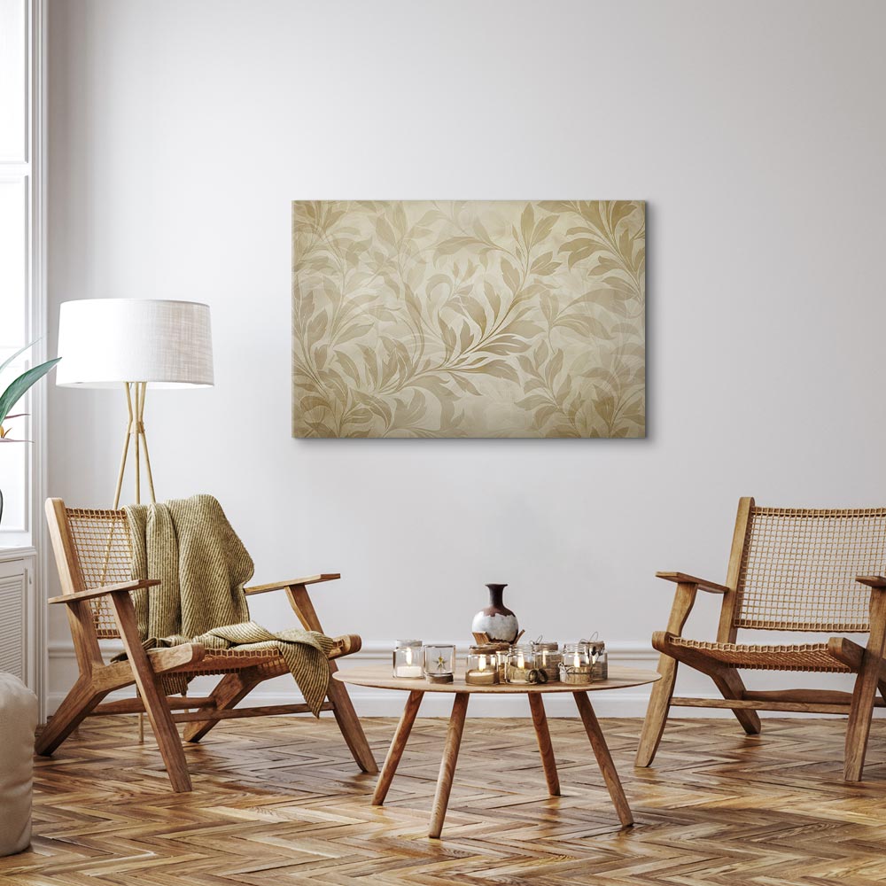 Canvas Print Botanical Motif with Leaves and Vines in Sand Colors